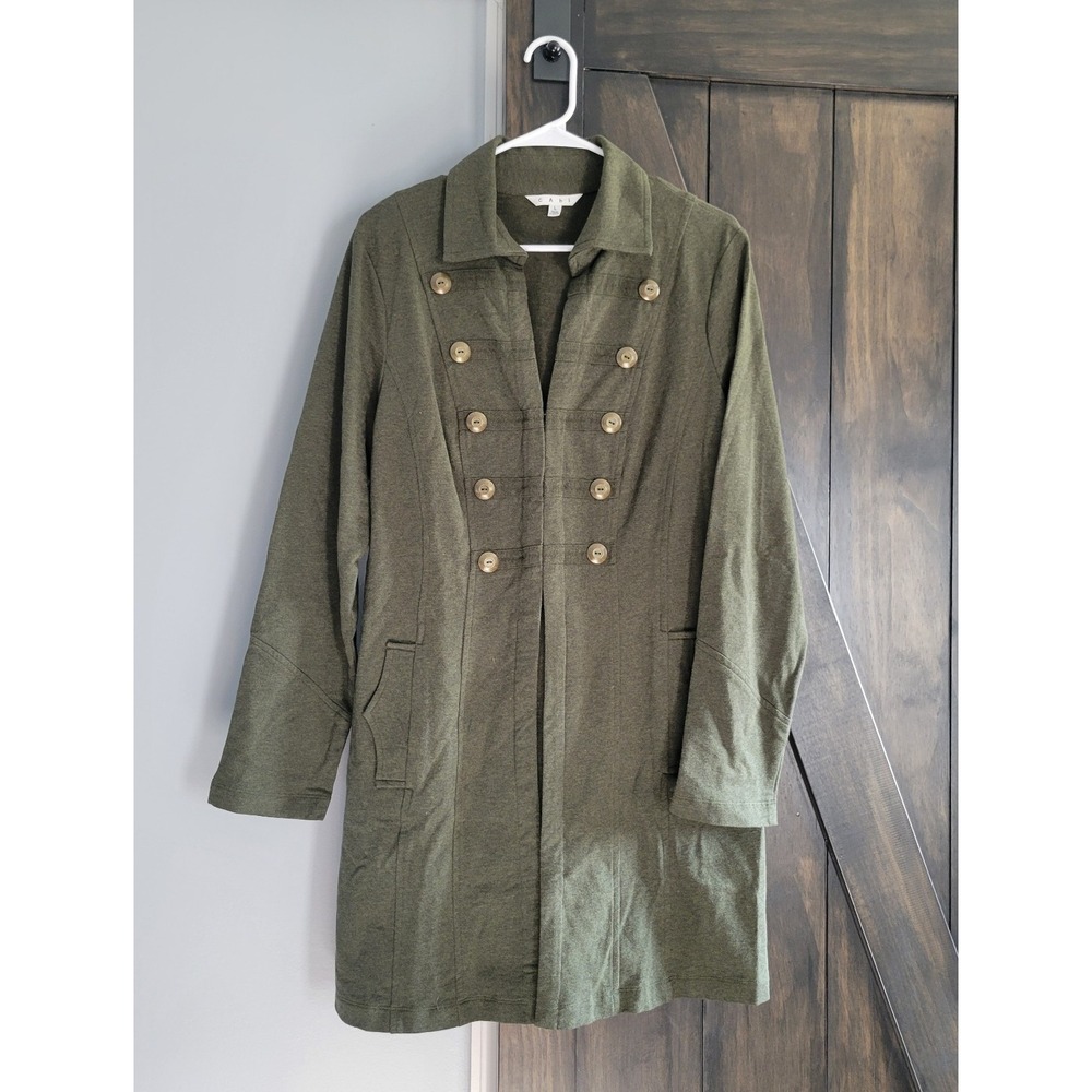CAbi Cavilleri Military Jacket Womens L Olive Green Long Cotton Utility Boho